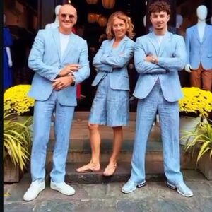 Oche Boutique Men's 40R Blue 100% Linen Tailor Hand Made Lined Blazer